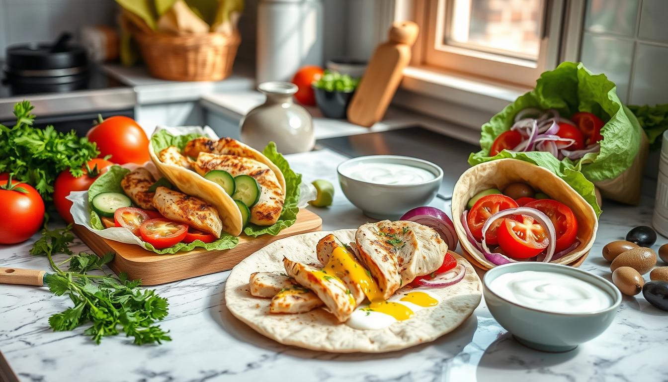 Mediterranean Chicken Wrap Preparation