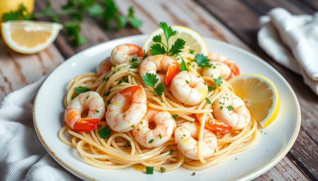 simple mediterranean garlic shrimp pasta recipe